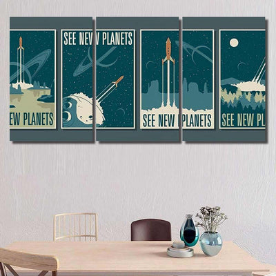 Space Explorations Retro Future Posters Style Galaxy Sky and Space Multi Piece Panel Canvas Home Decor Housewarming Gift Ideas Poster Canvas Gallery Prints