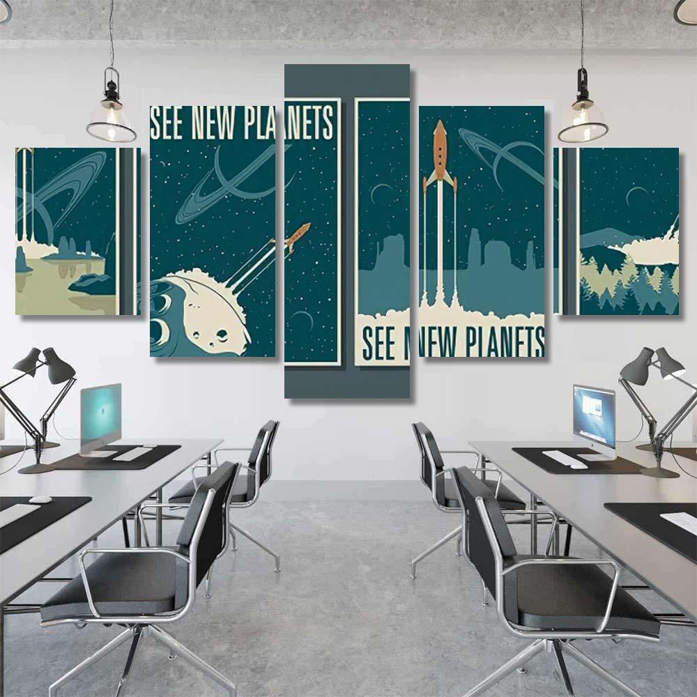 Space Explorations Retro Future Posters Style Galaxy Sky and Space Multi Piece Panel Canvas Home Decor Housewarming Gift Ideas Poster Canvas Gallery Prints