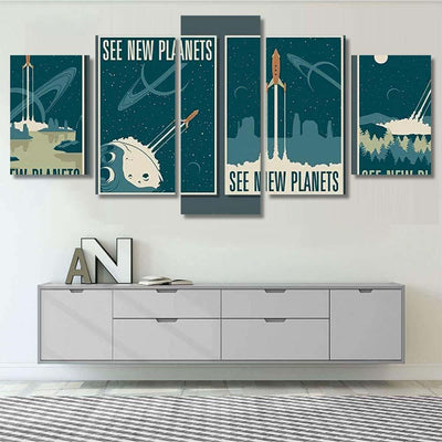 Space Explorations Retro Future Posters Style Galaxy Sky and Space Multi Piece Panel Canvas Home Decor Housewarming Gift Ideas Poster Canvas Gallery Prints