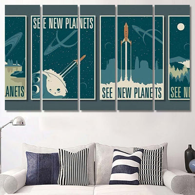 Space Explorations Retro Future Posters Style Galaxy Sky and Space Multi Piece Panel Canvas Home Decor Housewarming Gift Ideas Poster Canvas Gallery Prints