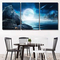 Night Futuristic Seascape Reflection Moon On Galaxy Sky and Space Multi Piece Panel Canvas Home Decor Housewarming Gift Ideas Poster Canvas Gallery Prints