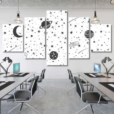 Space Background Cosmic Objects Drawn Vector Galaxy Sky and Space Multi Piece Panel Canvas Home Decor Housewarming Gift Ideas Poster Canvas Gallery Prints