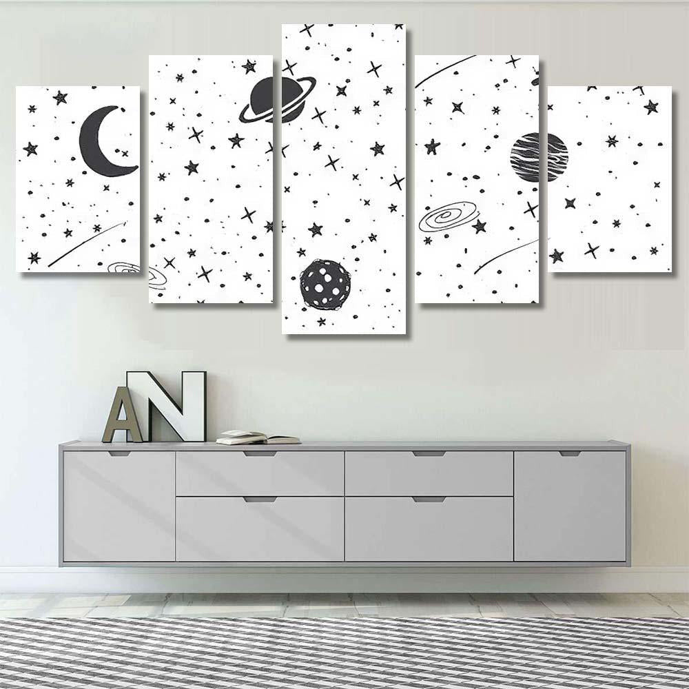 Space Background Cosmic Objects Drawn Vector Galaxy Sky and Space Multi Piece Panel Canvas Home Decor Housewarming Gift Ideas Poster Canvas Gallery Prints