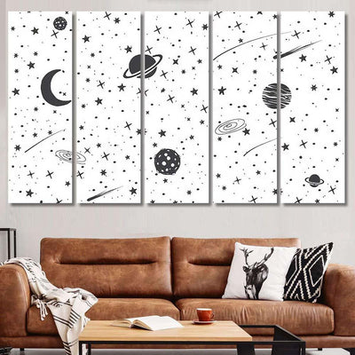 Space Background Cosmic Objects Drawn Vector Galaxy Sky and Space Multi Piece Panel Canvas Home Decor Housewarming Gift Ideas Poster Canvas Gallery Prints