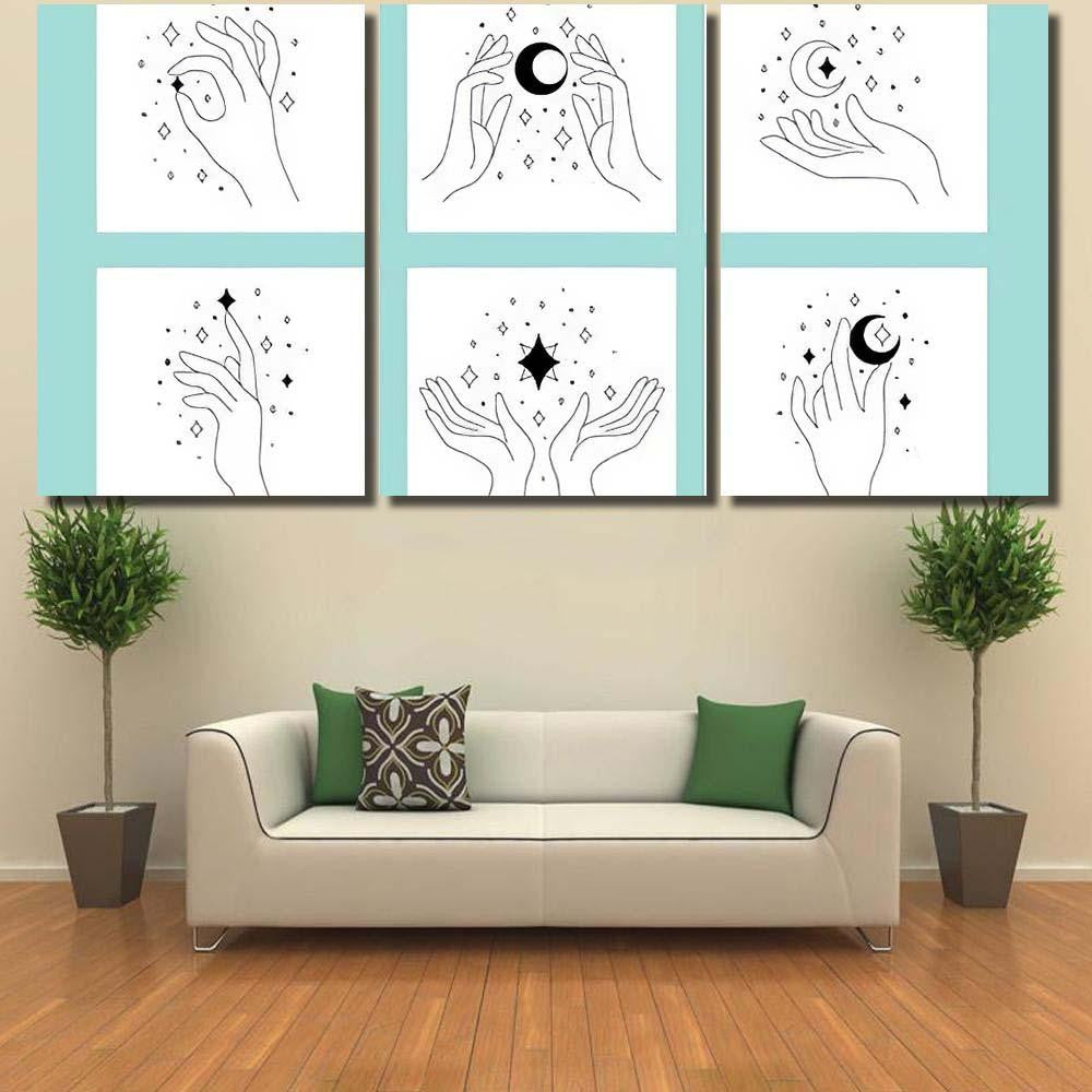 Set Beautiful Linear Logos Hands Vector Galaxy Sky and Space Multi Piece Panel Canvas Home Decor Housewarming Gift Ideas Poster Canvas Gallery Prints