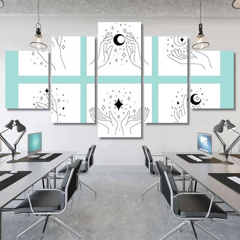 Set Beautiful Linear Logos Hands Vector Galaxy Sky and Space Multi Piece Panel Canvas Home Decor Housewarming Gift Ideas Poster Canvas Gallery Prints