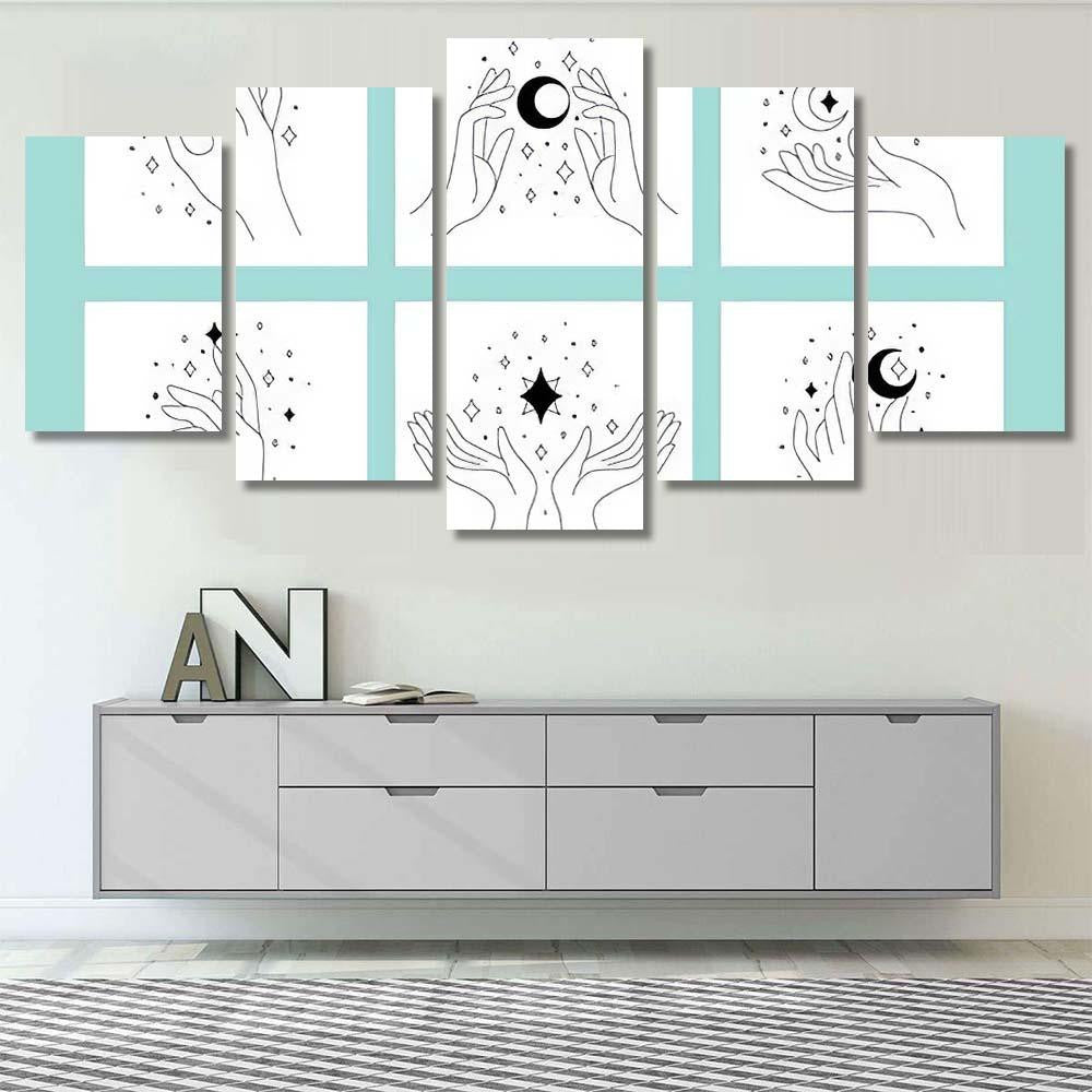 Set Beautiful Linear Logos Hands Vector Galaxy Sky and Space Multi Piece Panel Canvas Home Decor Housewarming Gift Ideas Poster Canvas Gallery Prints