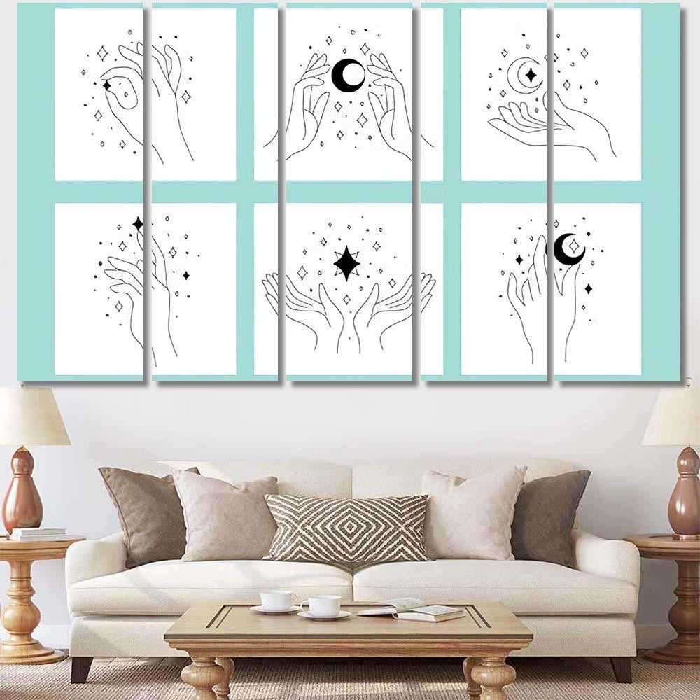 Set Beautiful Linear Logos Hands Vector Galaxy Sky and Space Multi Piece Panel Canvas Home Decor Housewarming Gift Ideas Poster Canvas Gallery Prints