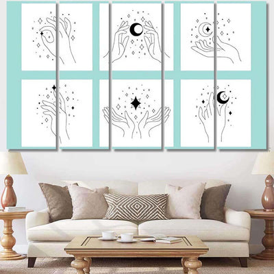 Set Beautiful Linear Logos Hands Vector Galaxy Sky and Space Multi Piece Panel Canvas Home Decor Housewarming Gift Ideas Poster Canvas Gallery Prints