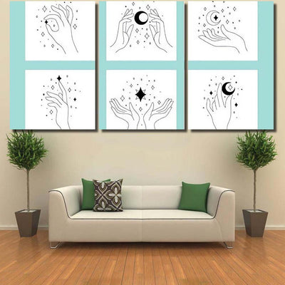 Set Beautiful Linear Logos Hands Vector Galaxy Sky and Space Multi Piece Panel Canvas Home Decor Housewarming Gift Ideas Poster Canvas Gallery Prints