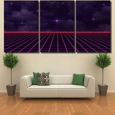 Retro Scifi Background Futuristic Grid Landscape 4 Galaxy Sky and Space Multi Piece Panel Canvas Home Decor Housewarming Gift Ideas Poster Canvas Gallery Prints