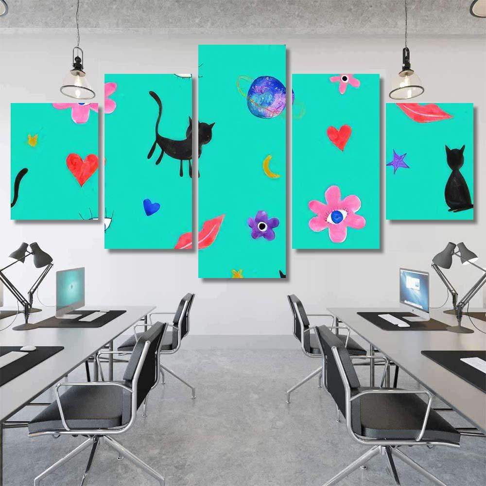 Hand Abstract Watercolor Cats Planets 9 Galaxy Sky and Space Multi Piece Panel Canvas Home Decor Housewarming Gift Ideas Poster Canvas Gallery Prints