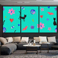 Hand Abstract Watercolor Cats Planets 9 Galaxy Sky and Space Multi Piece Panel Canvas Home Decor Housewarming Gift Ideas Poster Canvas Gallery Prints