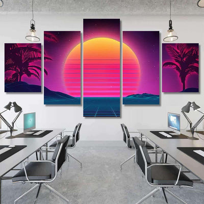 Retro Background Futuristic Landscape 1980S Style 16 Galaxy Sky and Space Multi Piece Panel Canvas Home Decor Housewarming Gift Ideas Poster Canvas Gallery Prints