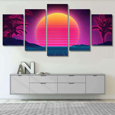 Retro Background Futuristic Landscape 1980S Style 16 Galaxy Sky and Space Multi Piece Panel Canvas Home Decor Housewarming Gift Ideas Poster Canvas Gallery Prints
