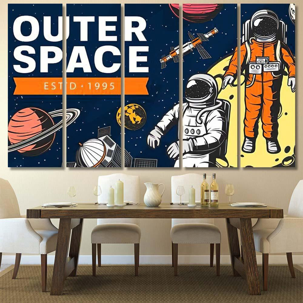 Outer Space Exploration Spaceship Astronauts On Galaxy Sky and Space Multi Piece Panel Canvas Home Decor Housewarming Gift Ideas Poster Canvas Gallery Prints