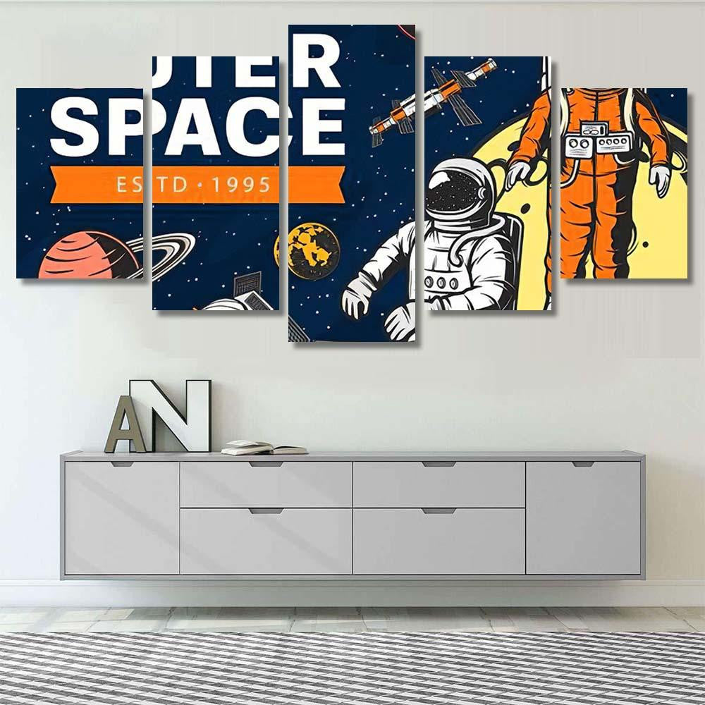 Outer Space Exploration Spaceship Astronauts On Galaxy Sky and Space Multi Piece Panel Canvas Home Decor Housewarming Gift Ideas Poster Canvas Gallery Prints