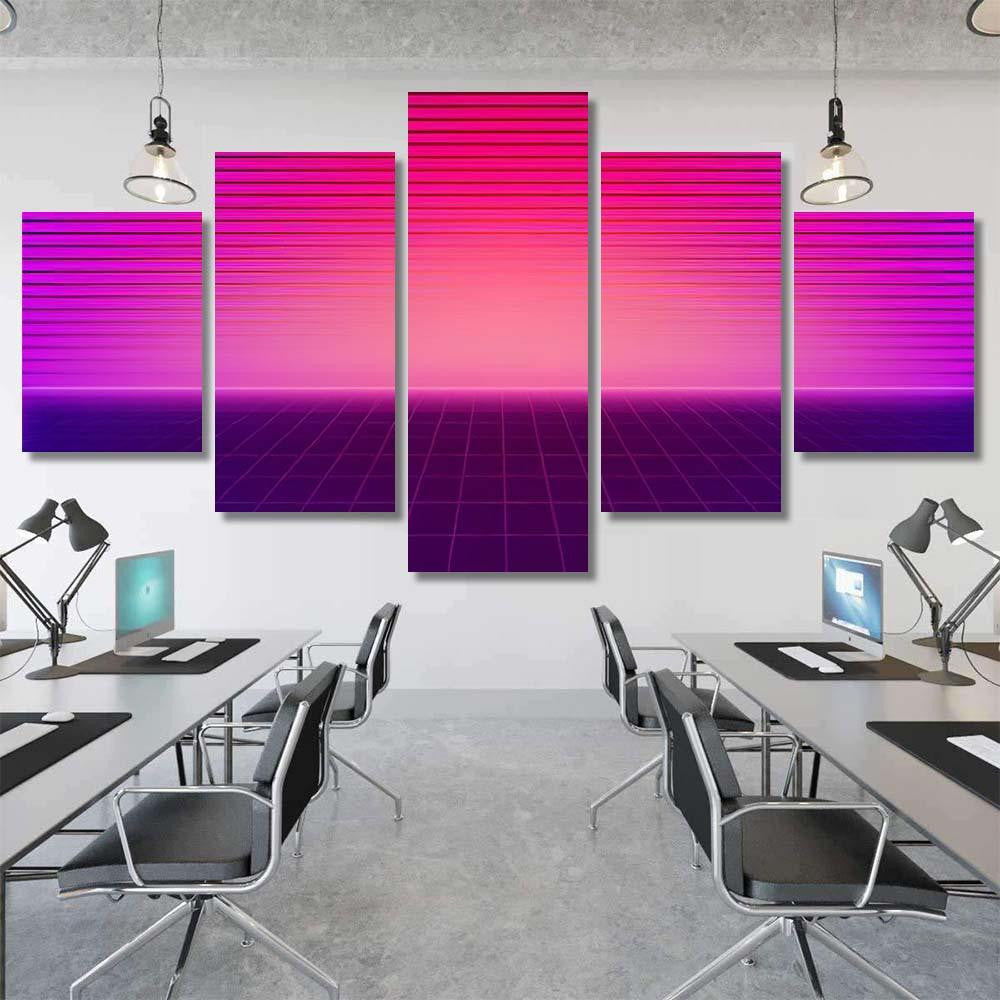 Retro Scifi Background Futuristic Landscape 80S 1 Galaxy Sky and Space Multi Piece Panel Canvas Home Decor Housewarming Gift Ideas Poster Canvas Gallery Prints