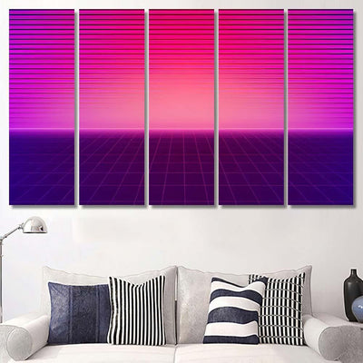 Retro Scifi Background Futuristic Landscape 80S 1 Galaxy Sky and Space Multi Piece Panel Canvas Home Decor Housewarming Gift Ideas Poster Canvas Gallery Prints