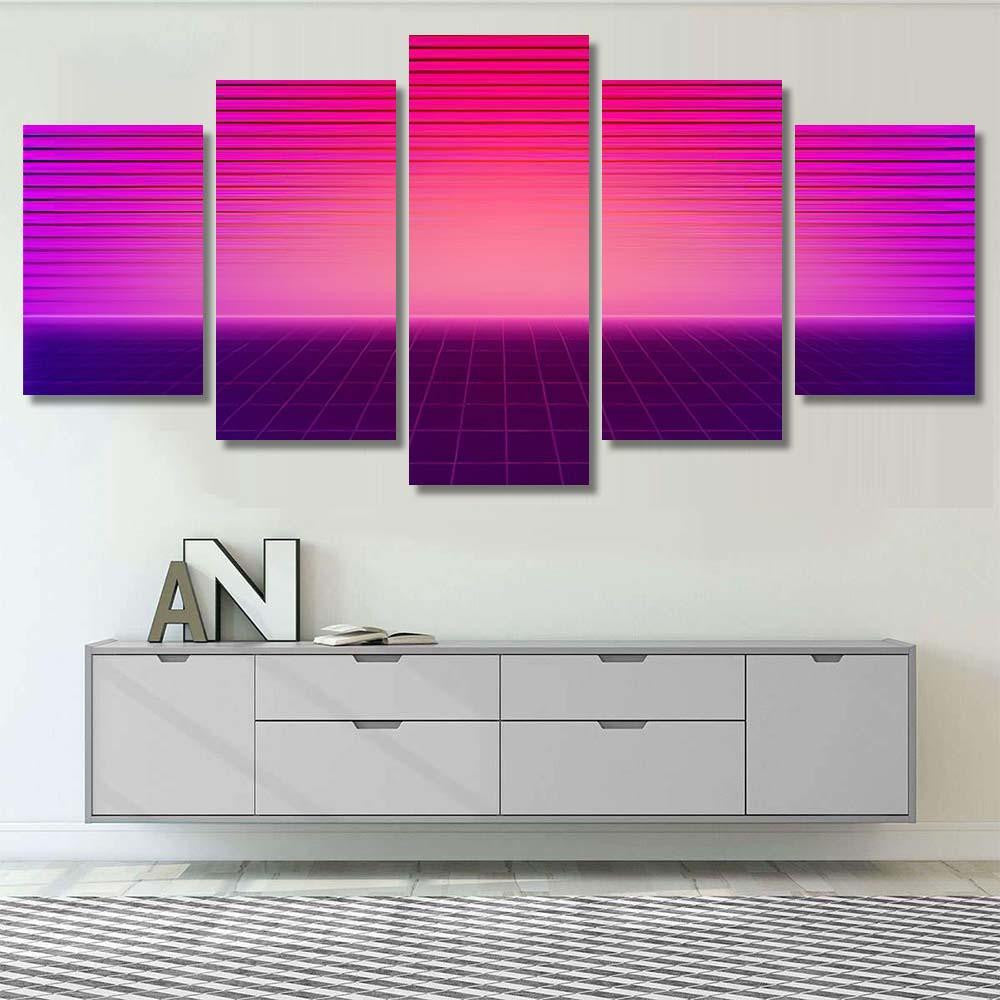 Retro Scifi Background Futuristic Landscape 80S 1 Galaxy Sky and Space Multi Piece Panel Canvas Home Decor Housewarming Gift Ideas Poster Canvas Gallery Prints