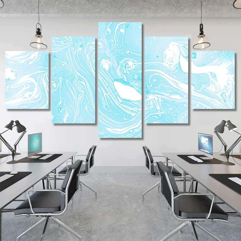 Marble Inky Texture Pastel Neon Blue Galaxy Sky and Space Multi Piece Panel Canvas Home Decor Housewarming Gift Ideas Poster Canvas Gallery Prints