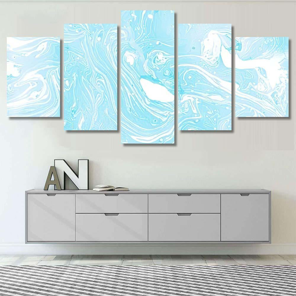Marble Inky Texture Pastel Neon Blue Galaxy Sky and Space Multi Piece Panel Canvas Home Decor Housewarming Gift Ideas Poster Canvas Gallery Prints