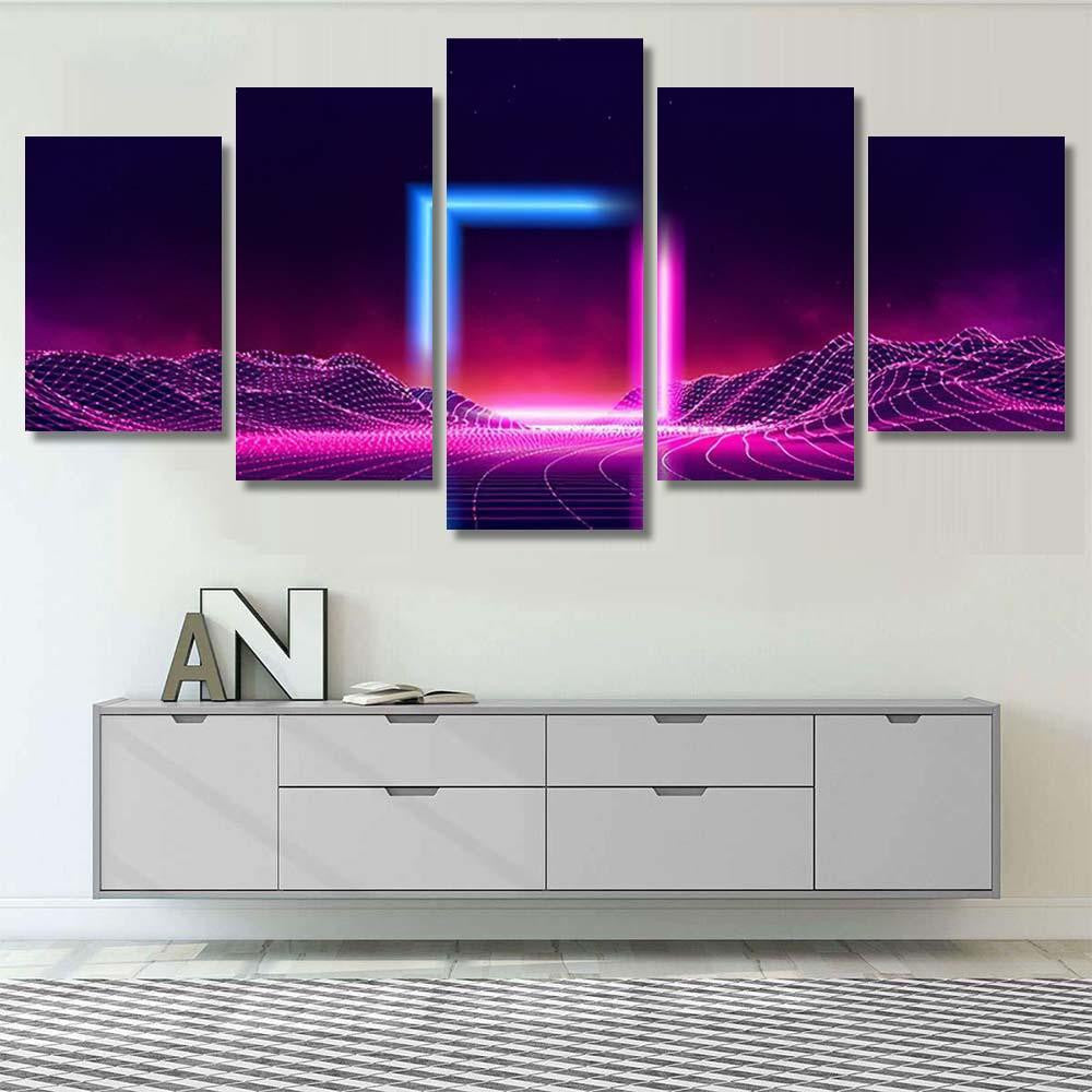 Retro Wave Music Album Cover Template Galaxy Sky and Space Multi Piece Panel Canvas Home Decor Housewarming Gift Ideas Poster Canvas Gallery Prints