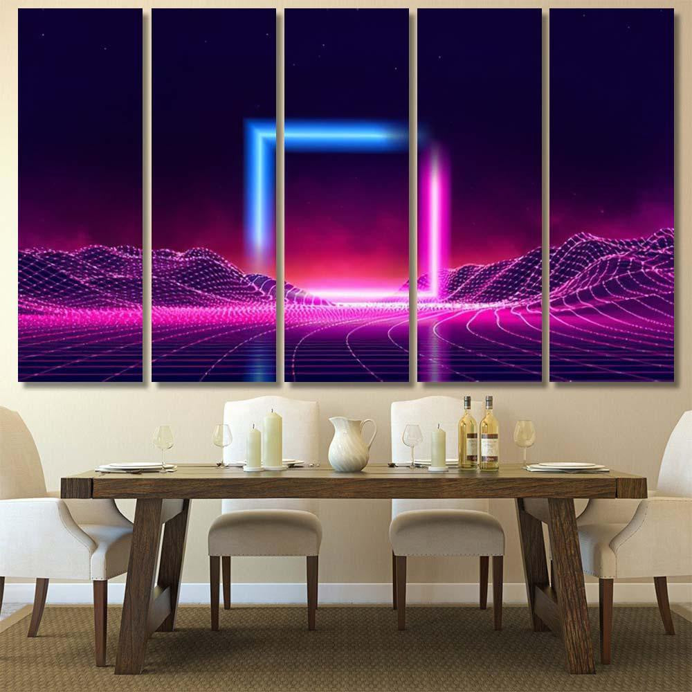 Retro Wave Music Album Cover Template Galaxy Sky and Space Multi Piece Panel Canvas Home Decor Housewarming Gift Ideas Poster Canvas Gallery Prints