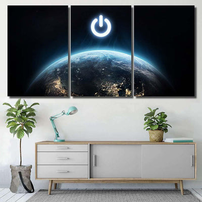 Planet Earth Power Button Hour Event Galaxy Sky and Space Multi Piece Panel Canvas Home Decor Housewarming Gift Ideas Poster Canvas Gallery Prints