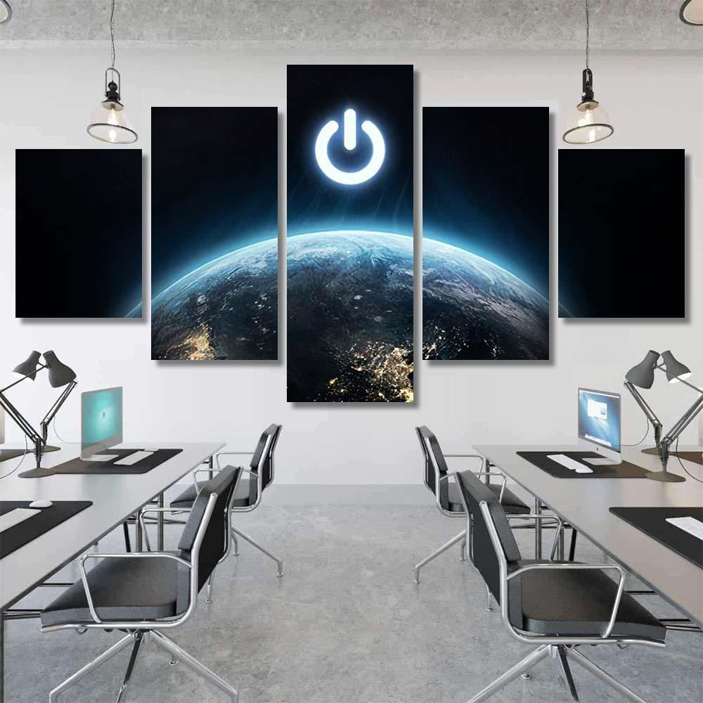 Planet Earth Power Button Hour Event Galaxy Sky and Space Multi Piece Panel Canvas Home Decor Housewarming Gift Ideas Poster Canvas Gallery Prints