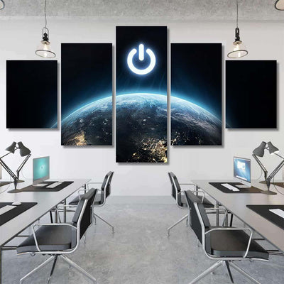 Planet Earth Power Button Hour Event Galaxy Sky and Space Multi Piece Panel Canvas Home Decor Housewarming Gift Ideas Poster Canvas Gallery Prints