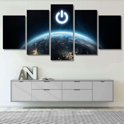 Planet Earth Power Button Hour Event Galaxy Sky and Space Multi Piece Panel Canvas Home Decor Housewarming Gift Ideas Poster Canvas Gallery Prints