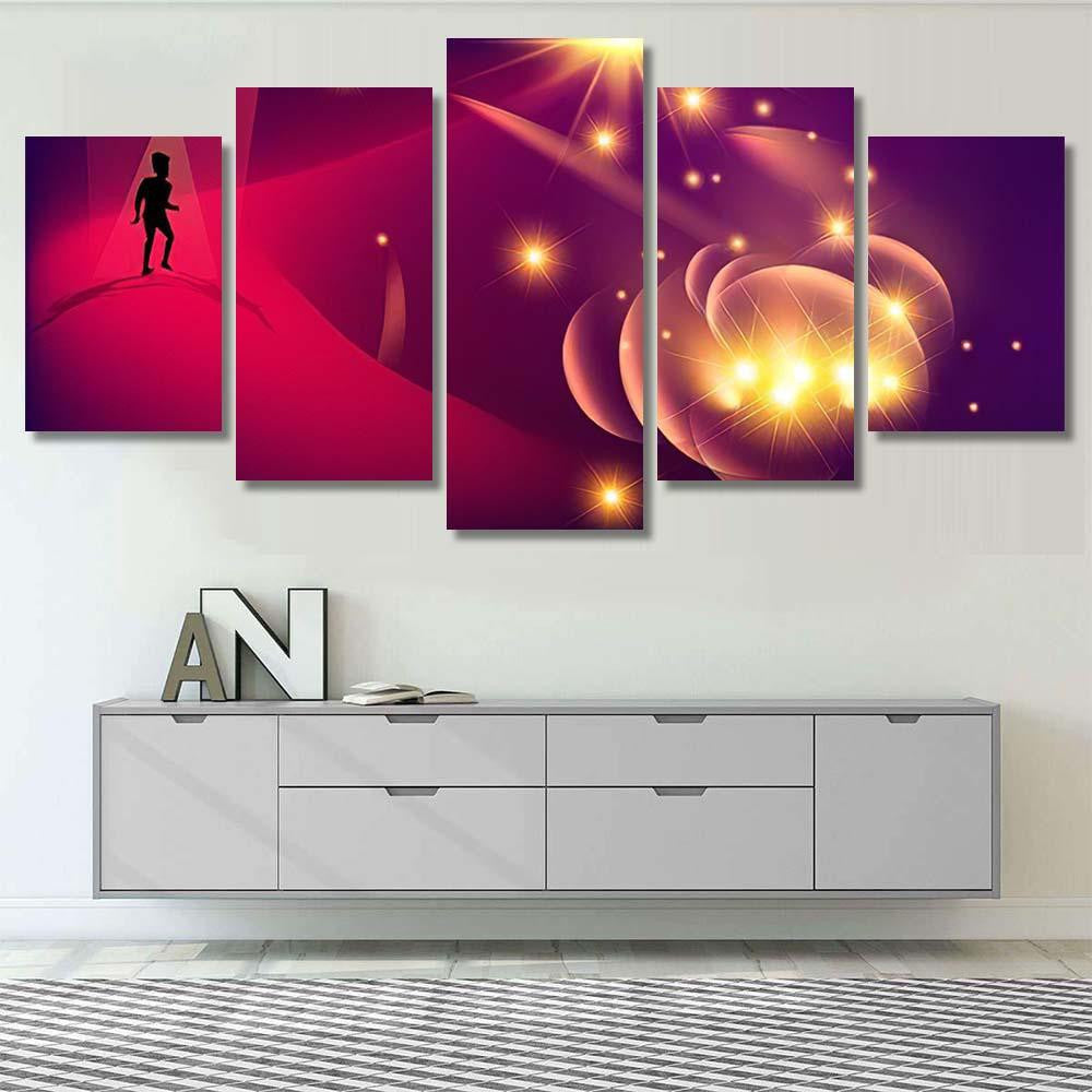 Silhouette Man Walking On Curved Surface Galaxy Sky and Space Multi Piece Panel Canvas Home Decor Housewarming Gift Ideas Poster Canvas Gallery Prints