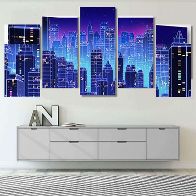 Retro Futuristic Skyscraper City 1980S Style 3 Galaxy Sky and Space Multi Piece Panel Canvas Home Decor Housewarming Gift Ideas Poster Canvas Gallery Prints