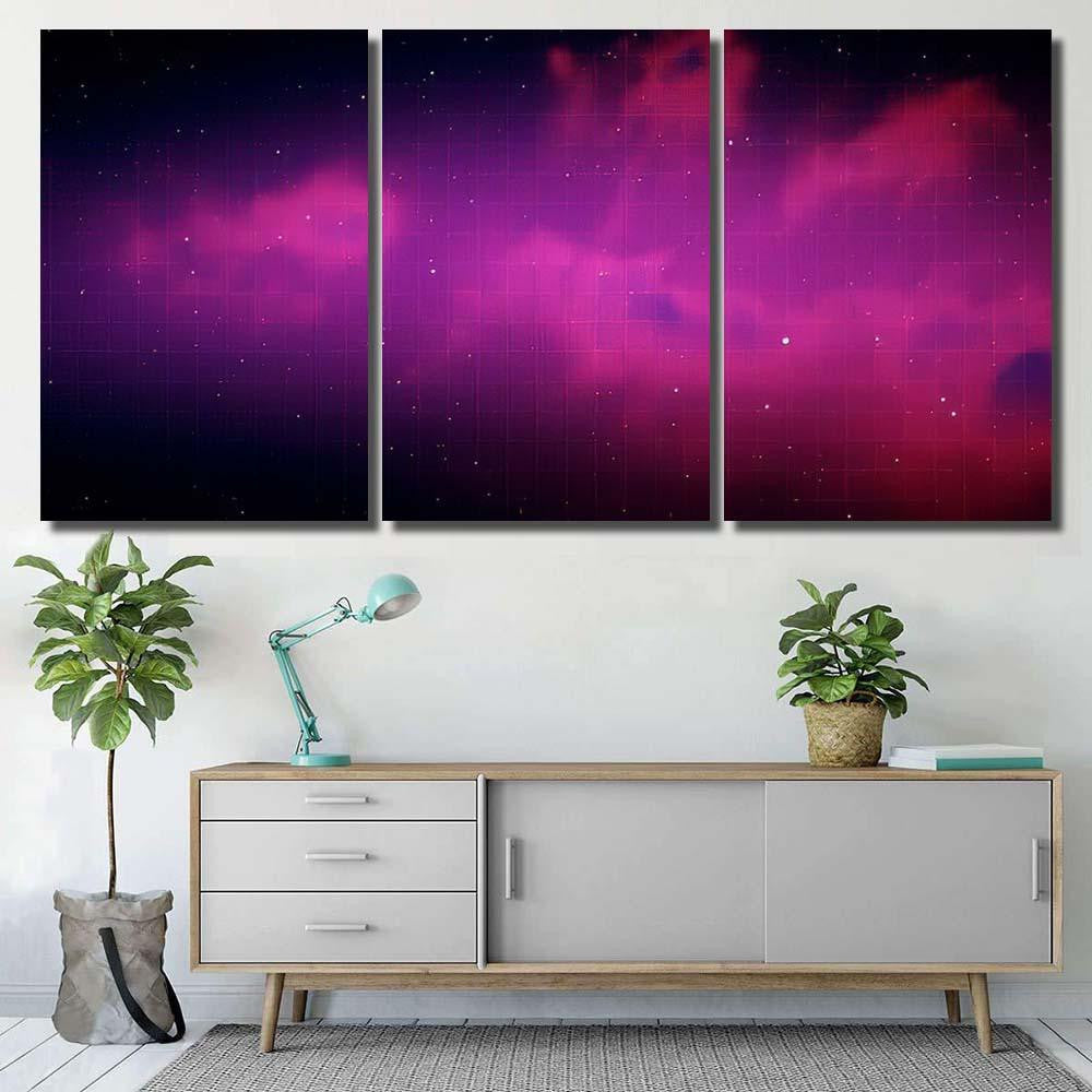 Retro Scifi Background Futuristic Landscape 80S 4 Galaxy Sky and Space Multi Piece Panel Canvas Home Decor Housewarming Gift Ideas Poster Canvas Gallery Prints