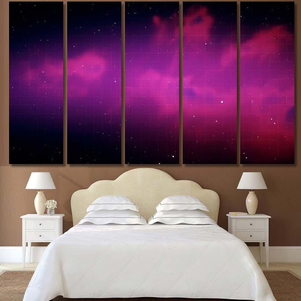 Retro Scifi Background Futuristic Landscape 80S 4 Galaxy Sky and Space Multi Piece Panel Canvas Home Decor Housewarming Gift Ideas Poster Canvas Gallery Prints