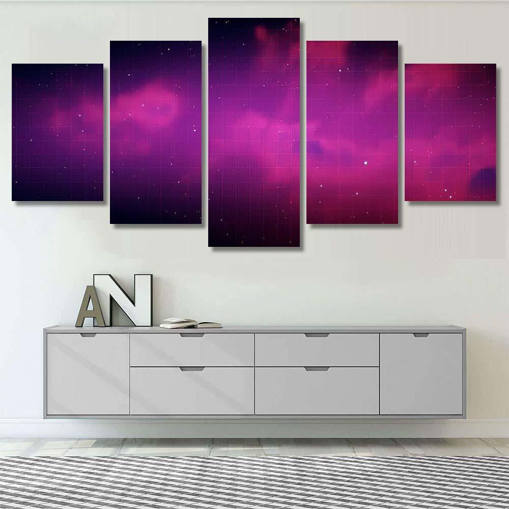 Retro Scifi Background Futuristic Landscape 80S 4 Galaxy Sky and Space Multi Piece Panel Canvas Home Decor Housewarming Gift Ideas Poster Canvas Gallery Prints