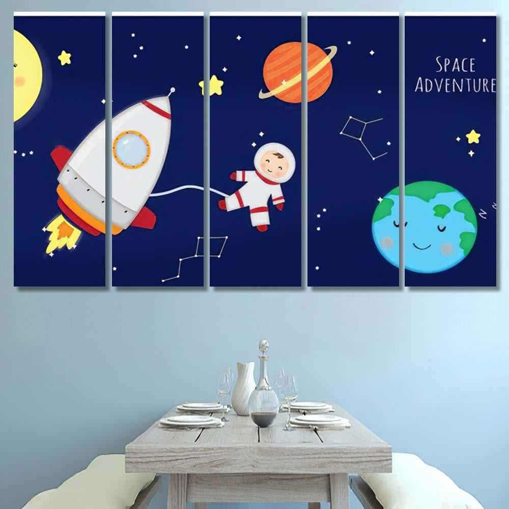Illustration Adventure Space Kids Galaxy Sky and Space Multi Piece Panel Canvas Home Decor Housewarming Gift Ideas Poster Canvas Gallery Prints
