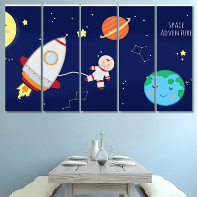 Illustration Adventure Space Kids Galaxy Sky and Space Multi Piece Panel Canvas Home Decor Housewarming Gift Ideas Poster Canvas Gallery Prints