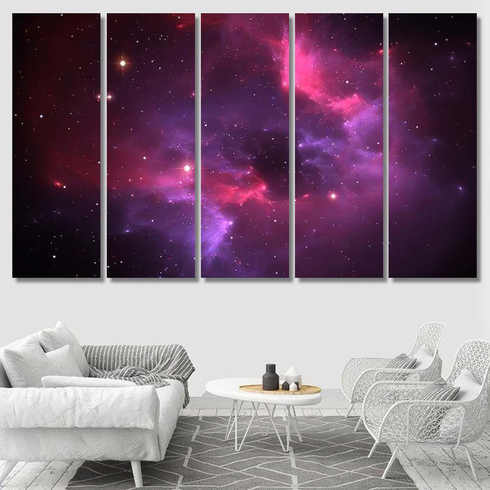Space Background Purple Nebula Stars Galaxy Sky and Space Multi Piece Panel Canvas Home Decor Housewarming Gift Ideas Poster Canvas Gallery Prints