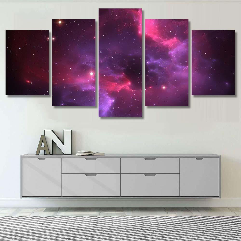Space Background Purple Nebula Stars Galaxy Sky and Space Multi Piece Panel Canvas Home Decor Housewarming Gift Ideas Poster Canvas Gallery Prints
