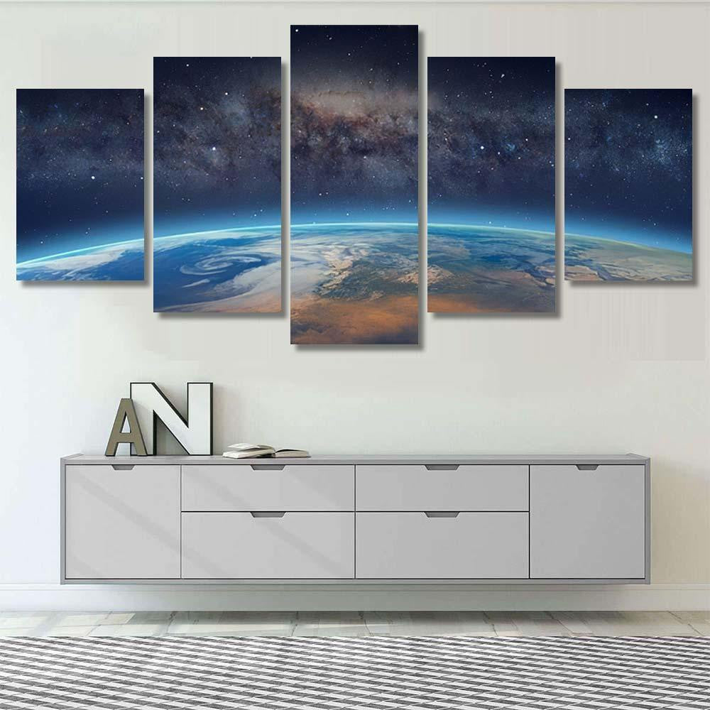 Planet Earth Front Milky Way Galaxy 1 Galaxy Sky and Space Multi Piece Panel Canvas Home Decor Housewarming Gift Ideas Poster Canvas Gallery Prints