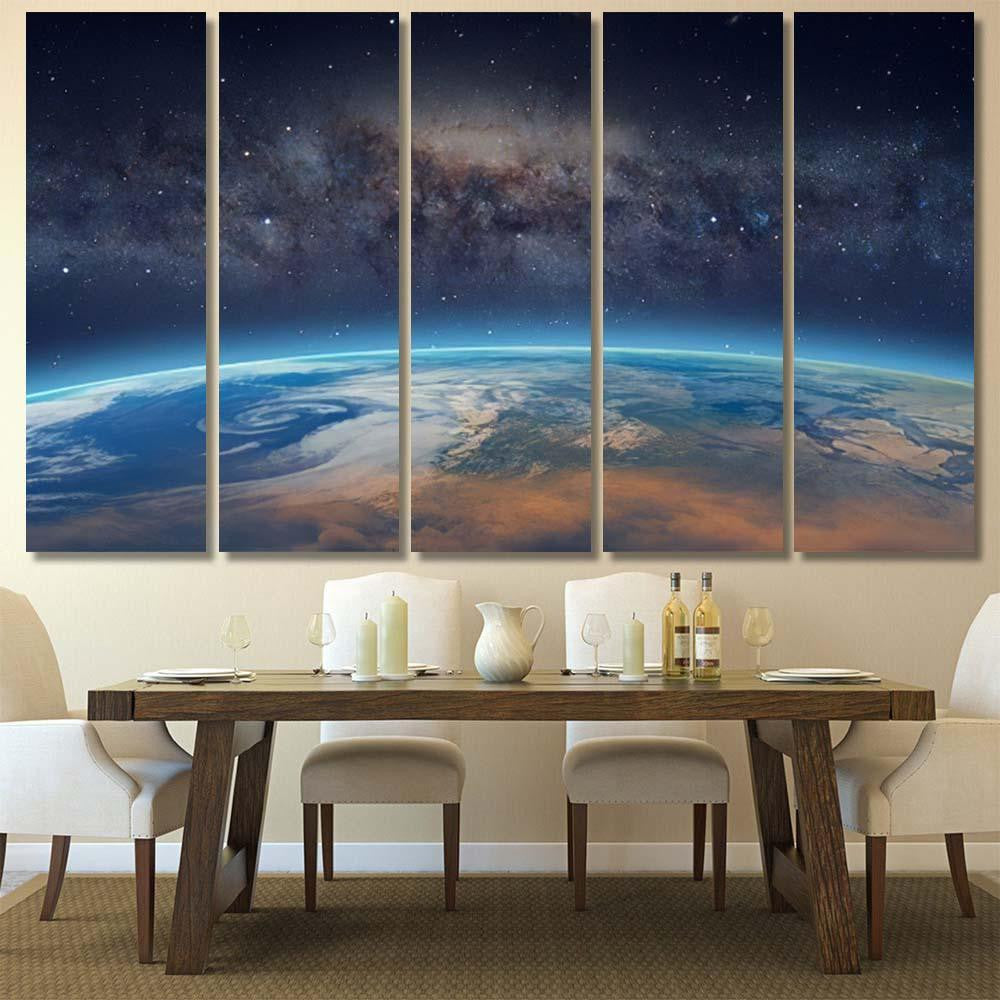 Planet Earth Front Milky Way Galaxy 1 Galaxy Sky and Space Multi Piece Panel Canvas Home Decor Housewarming Gift Ideas Poster Canvas Gallery Prints