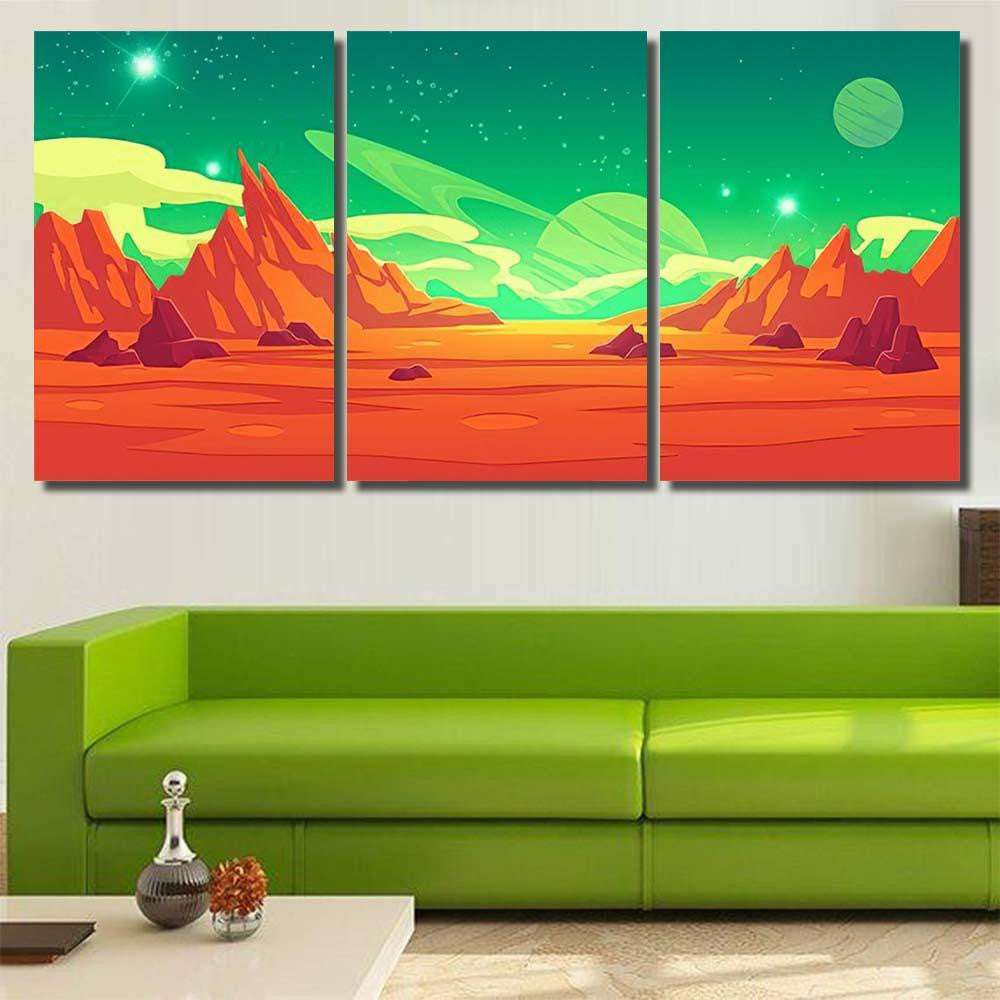 Mars Landscape Alien Planet Background Red Galaxy Sky and Space Multi Piece Panel Canvas Home Decor Housewarming Gift Ideas Poster Canvas Gallery Prints