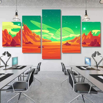 Mars Landscape Alien Planet Background Red Galaxy Sky and Space Multi Piece Panel Canvas Home Decor Housewarming Gift Ideas Poster Canvas Gallery Prints