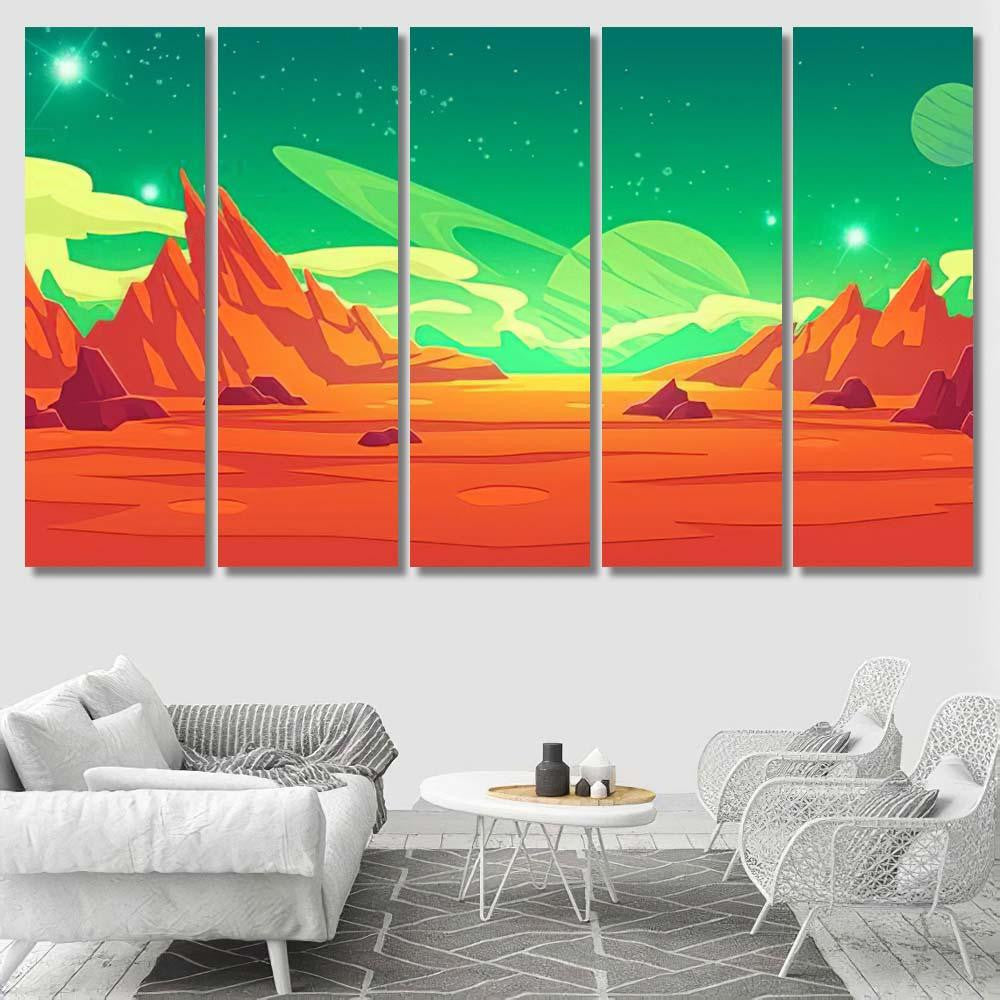 Mars Landscape Alien Planet Background Red Galaxy Sky and Space Multi Piece Panel Canvas Home Decor Housewarming Gift Ideas Poster Canvas Gallery Prints