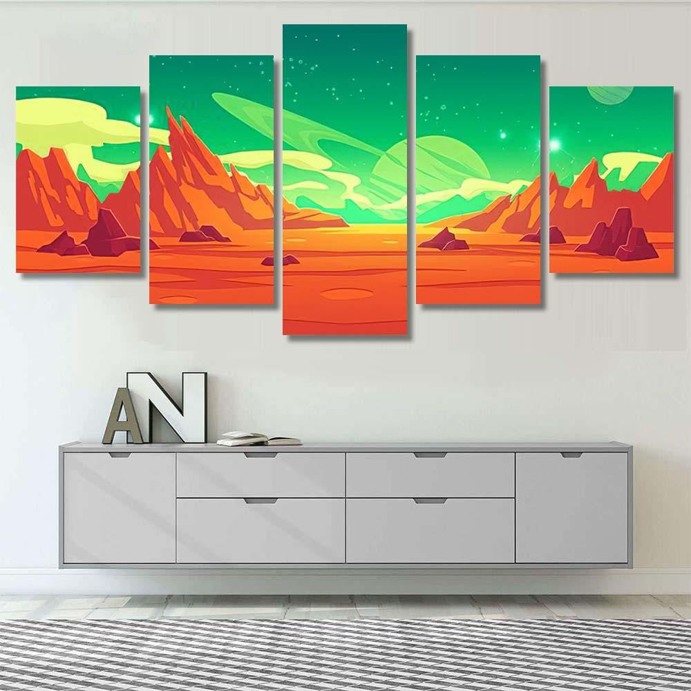 Mars Landscape Alien Planet Background Red Galaxy Sky and Space Multi Piece Panel Canvas Home Decor Housewarming Gift Ideas Poster Canvas Gallery Prints