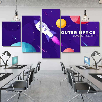 Space Futuristic Modern Colorful Background Rocket 1 Galaxy Sky and Space Multi Piece Panel Canvas Home Decor Housewarming Gift Ideas Poster Canvas Gallery Prints