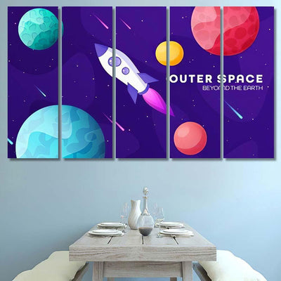 Space Futuristic Modern Colorful Background Rocket 1 Galaxy Sky and Space Multi Piece Panel Canvas Home Decor Housewarming Gift Ideas Poster Canvas Gallery Prints