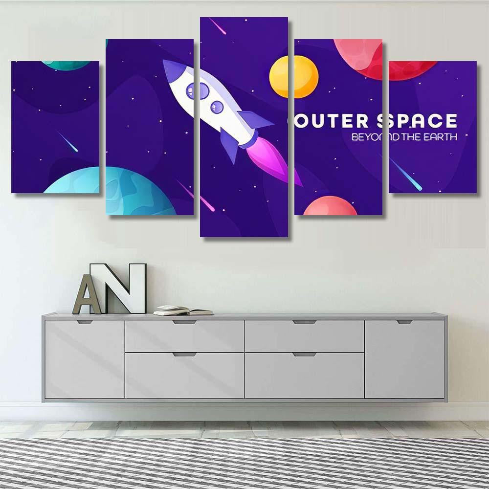 Space Futuristic Modern Colorful Background Rocket 1 Galaxy Sky and Space Multi Piece Panel Canvas Home Decor Housewarming Gift Ideas Poster Canvas Gallery Prints